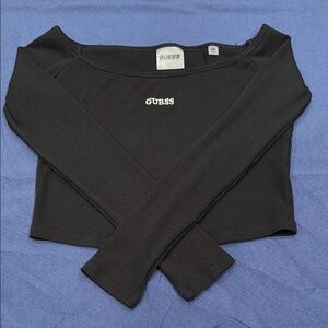 GUESS Black Ribbed Long Sleeve Top